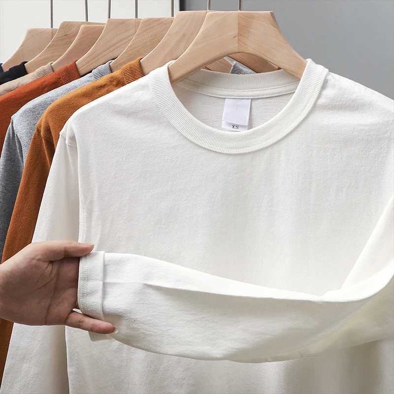 320G heavy-duty American style long sleeved cotton T-shirt for mens spring and autumn fashion solid color simple basic tee O-neck and floral pattern M