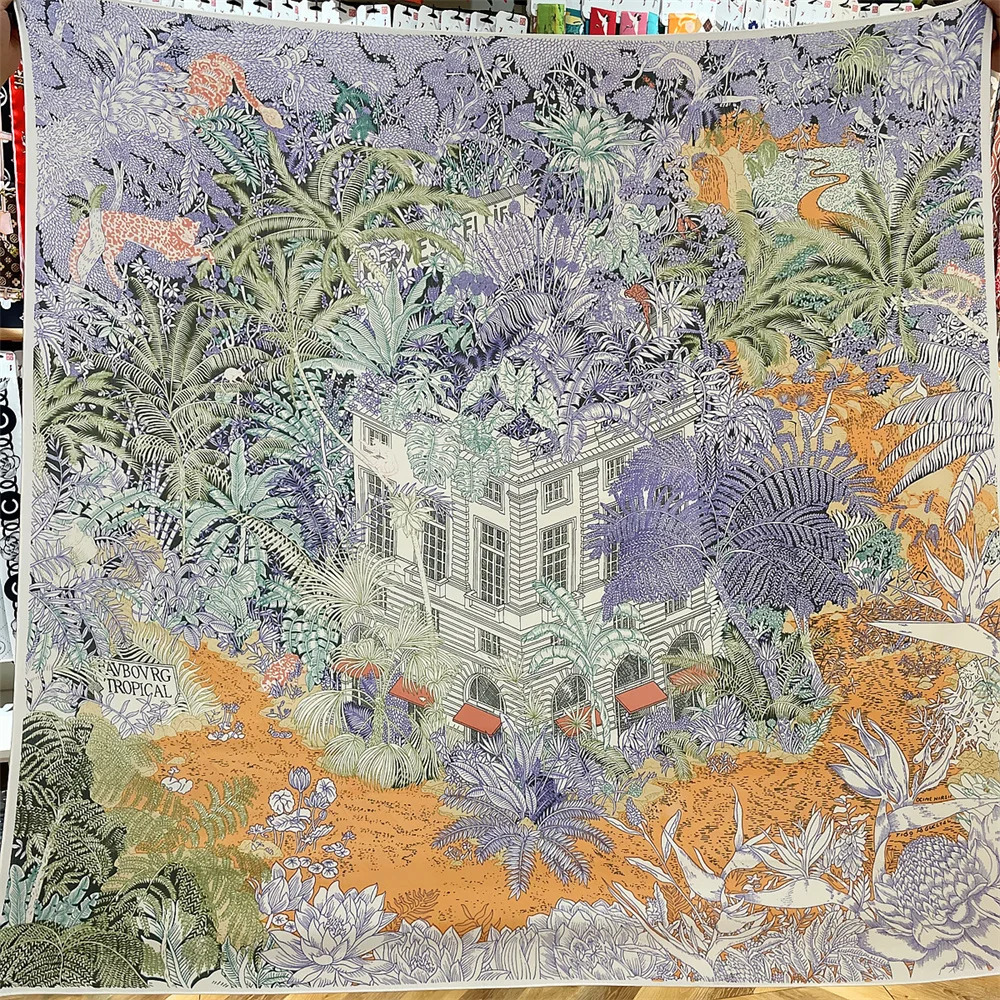 POBING Silk Cashmere Scarf Womens Hand Roll Shawl Forest Printed Square Scarf Wrap Womens Bandana Headscarf Womens Foulards 241219