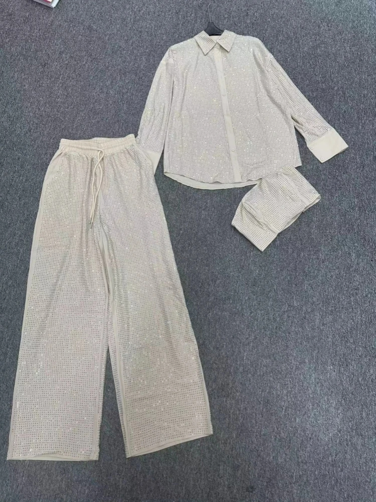 Stylish Relaxation Set Dias Shirt Tube Top And Wide Leg Pants 3 Pieces Fashion Woman High Street Wear Vaction Outfit