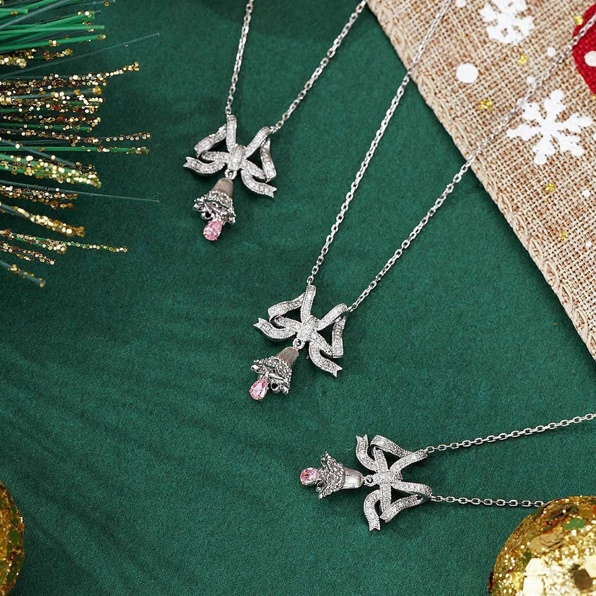 925 Sterling silver Womens Necklace Three Dimensional Bow Bell Exquisite Romantic Pendant Christmas Gift 241220
