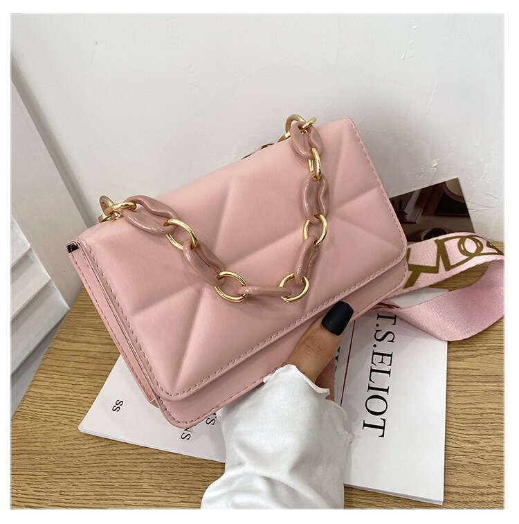 Internet Celebrity Fashion Women's New Style Pressed Grid Small Square Wide Strap Single Shoulder Crossbody Acrylic Chain Bag