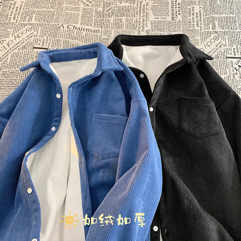 Fleece Corduroy 8XL Casual Mens Shirts Clothing Big Size Long Sleeve Shirt Man Social Mens Shirt Top Cool Autumn Winter 241223