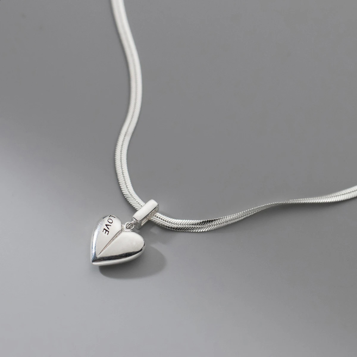 MODIAN 925 Sterling Silver Simple LOVE Heart Pendant Necklace Fashion Snake Chain Necklace For Women Fine Jewelry 241220