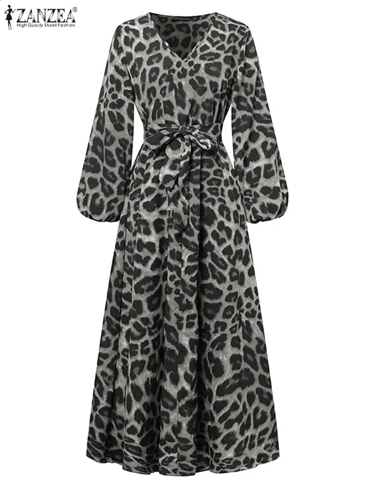 Vintage Women Long Sleeve Leopard Dresses ZANZEA Autumn Sundress Fashion Maxi Long Dress Party Vestidos Female V Neck Print Robe 241223