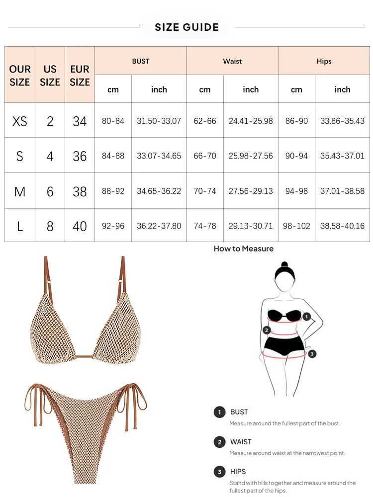 2024 Womens Swimsuit Triangle Swimwear Contrast Fishnet Tie Side Tanga Two Piece Bikini Set Padded Bikinis Bathing SuitsXJ241223