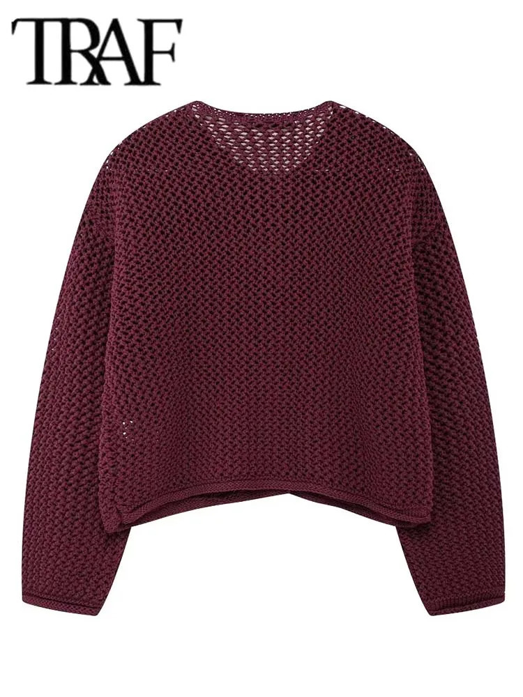 TRAF Autumn Winter Knitted Cardigans For Women Casual Button Long Sleeve Female Sweater 2024 Fashion Loose Lady Coat 241220
