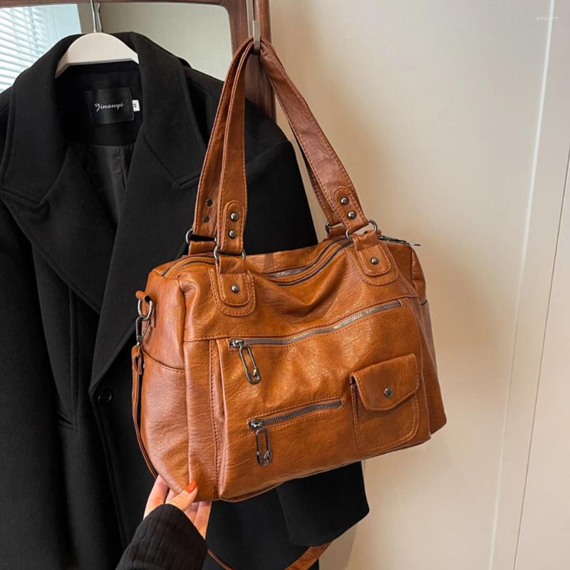 2025 NEW Drawstring Women Casual Satchel Bag Adjustable Strap PU Leather Chic Hobo Solid Color Vintage Shoulder Large Capacity Messenger zhanyishengli