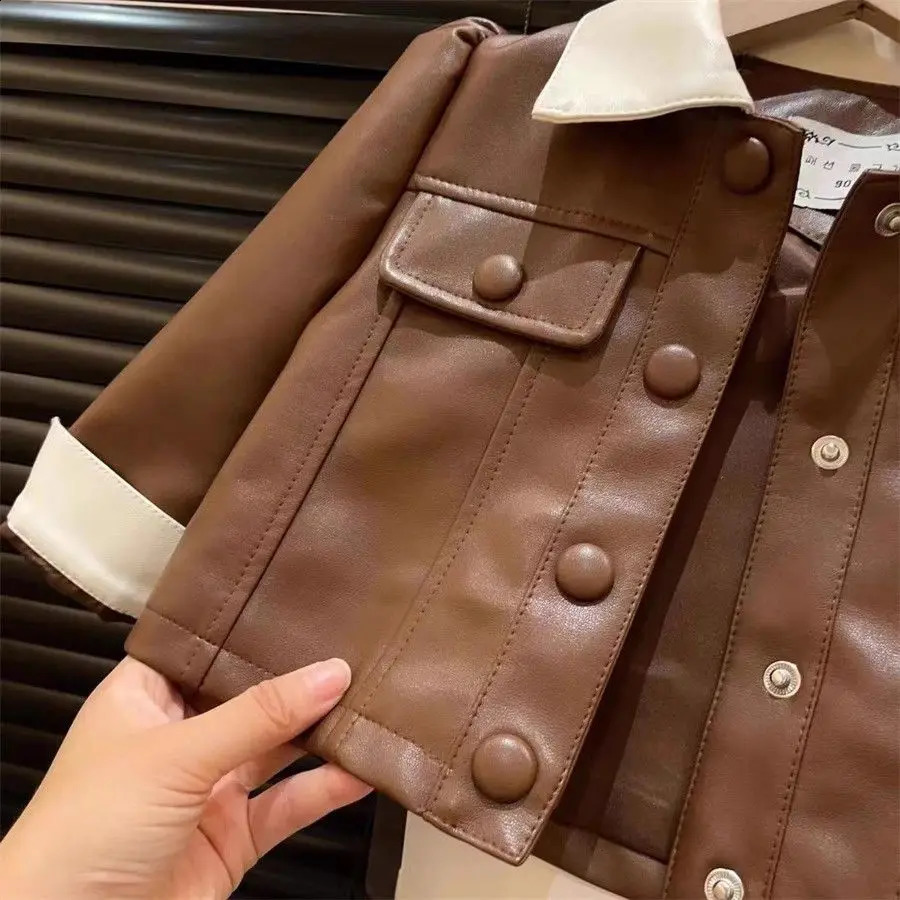 Baby Girls Leather Jackets Elegant Zipper Basic Jacket Spring Autumn Classics Handsome Baby Pu Outerwear Kids Clothing 241223