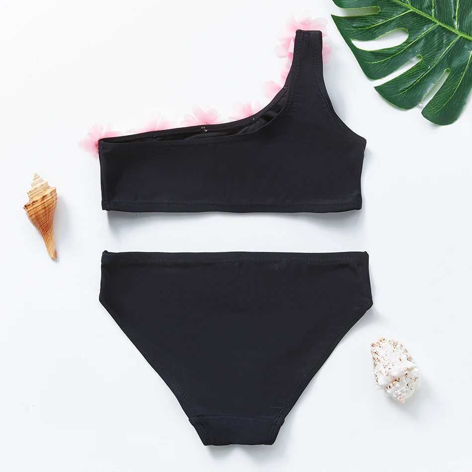 Girls Black Tassel Tankini Swimsuits Summer Beachwear Children Girls Bathing Suits Two-pieces Girls Bikini SwimsuitsXJ241223