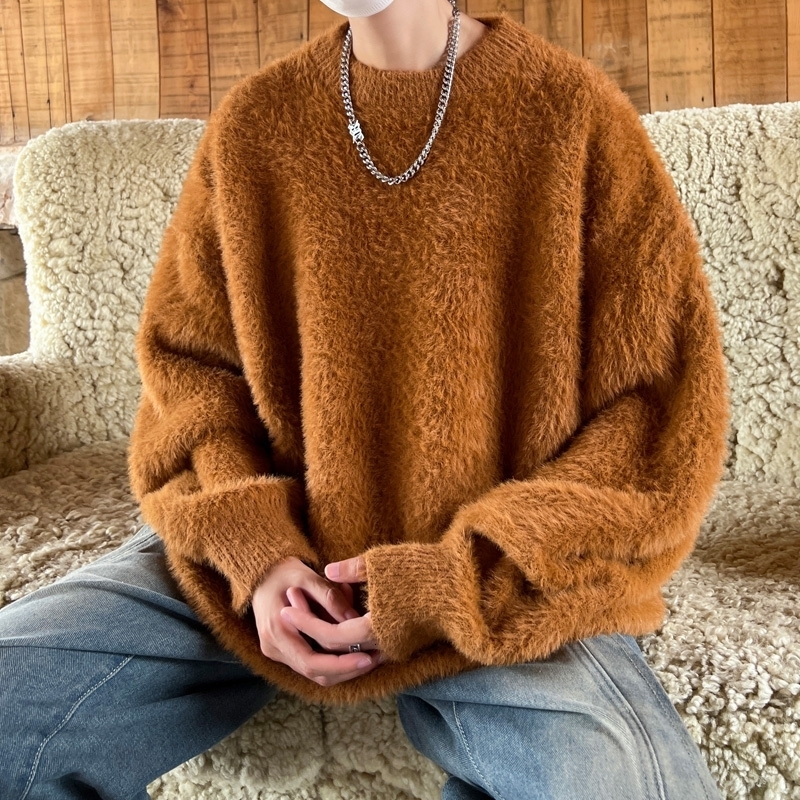 Harajuku Mens Knitted Sweater Wool Lanhua Autumn Winter Top Casual Clothing Crewneck y241211