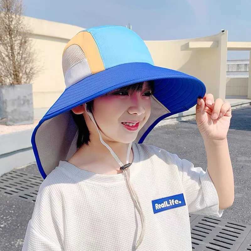 Caps Hats Outdoor childrens summer hats sun neck earmuffs protection beach boys and girls flip caps H241223DY02