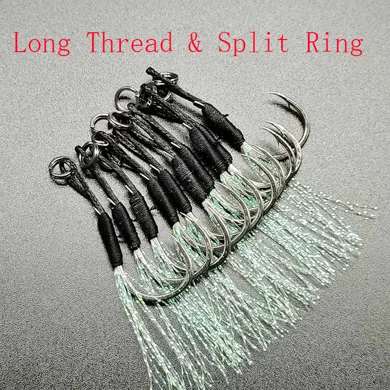 100pcs Black Assist Hook Fishing Lure Fish Cast Jigs Barbed Single Jig Hooks Feather Pesca Carbon Steel Peche Slow Jigging Pesca 241217