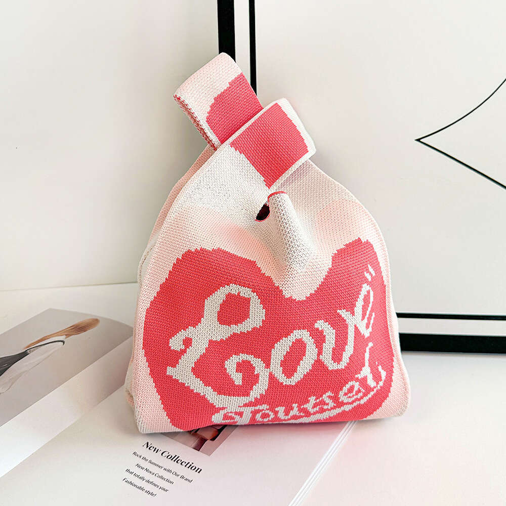 Knitted mobile phone women, dopamine colored soft woven bag for wearing, Korean style Instagram contrasting color love handbag