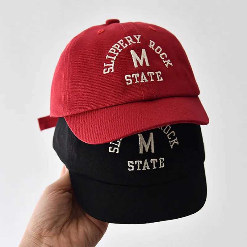 Caps Hats Korean letter embroidered baby hat summer toddler boys and girls cotton baseball cap solid color childrens adjustable foot cap H241223