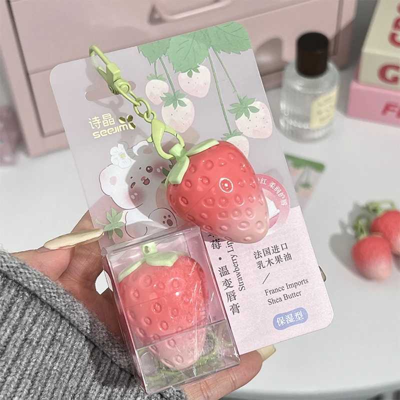 Mini strawberry warm lipstick is moisturizing easy to carry crack proof lipstick colorful lip color makeup and lusterW241223