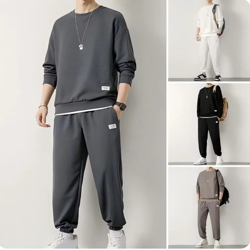 Tracksuit 2 Piece Waffle Hoodie Sweatsuits Sets Athletic Jogging Suits with Pocket Spring Autumn Casual Sports Running Suit 241223