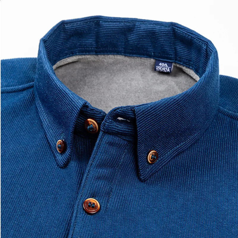 autumn and winter fleece thickened mens shirt long sleeve warm corduroy with pocket leisure free ironing slim high quality 241223