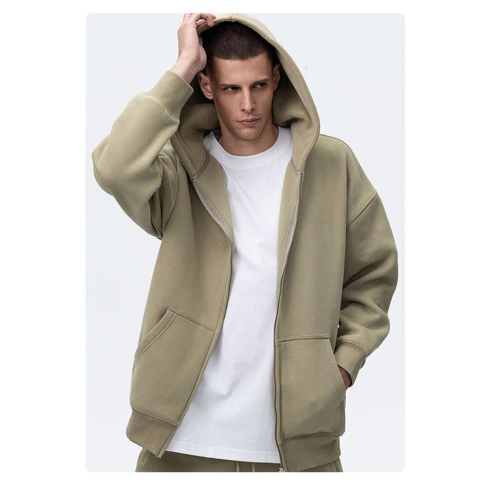 Wear Fleece Men's Double Zipper Coat Fog Home Thickened Hoodie