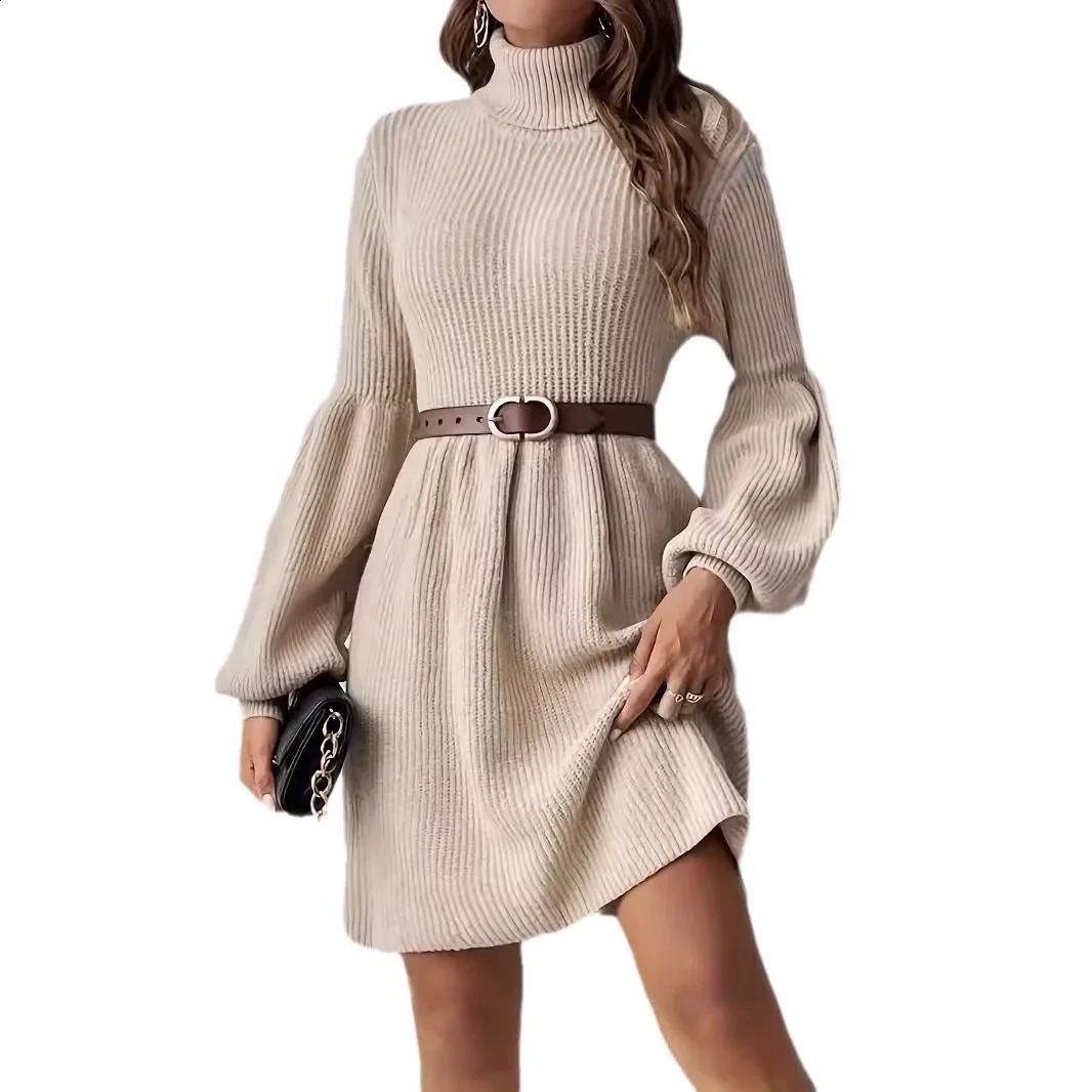 Fashion Casual Simple PoloTurtle Neck Sweater Dress Without Belt Easy To Wear Sleeveless Vest Style Womens Clothing 241218