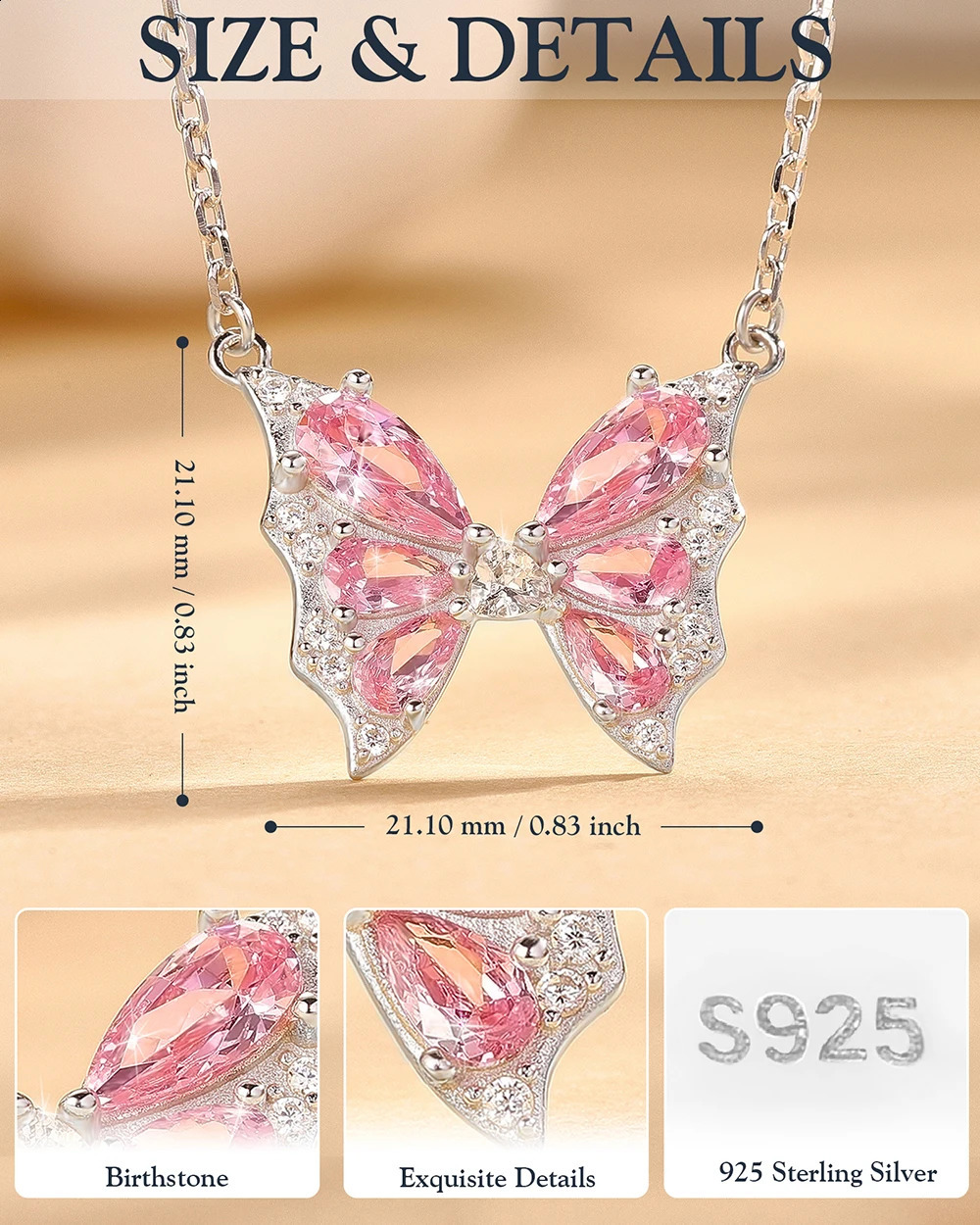 925 Sterling Silver Butterfly 12-Month Birthstone Pendant Graceful Hollow Necklace Jewelry Birthday Heartfelt Gift for Her Women 241220