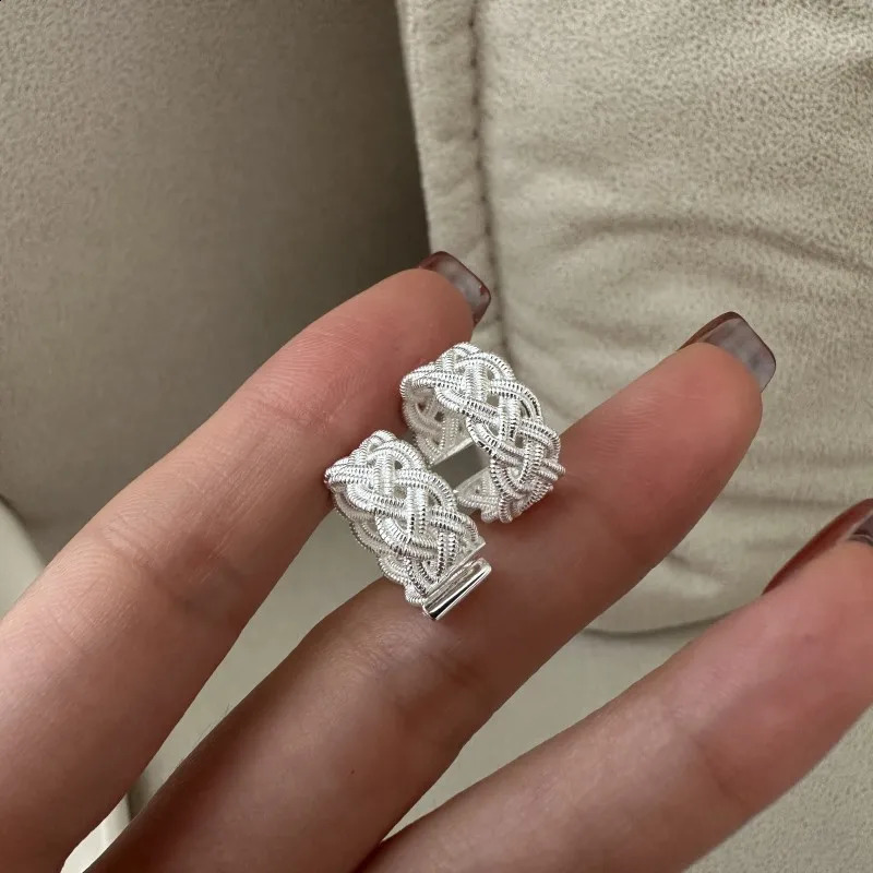 1 Piece Original 925 Sterling Silver Woven Fashion Clip On Earring Without Piercing Multi-Layer Ear Curff Woman 241220