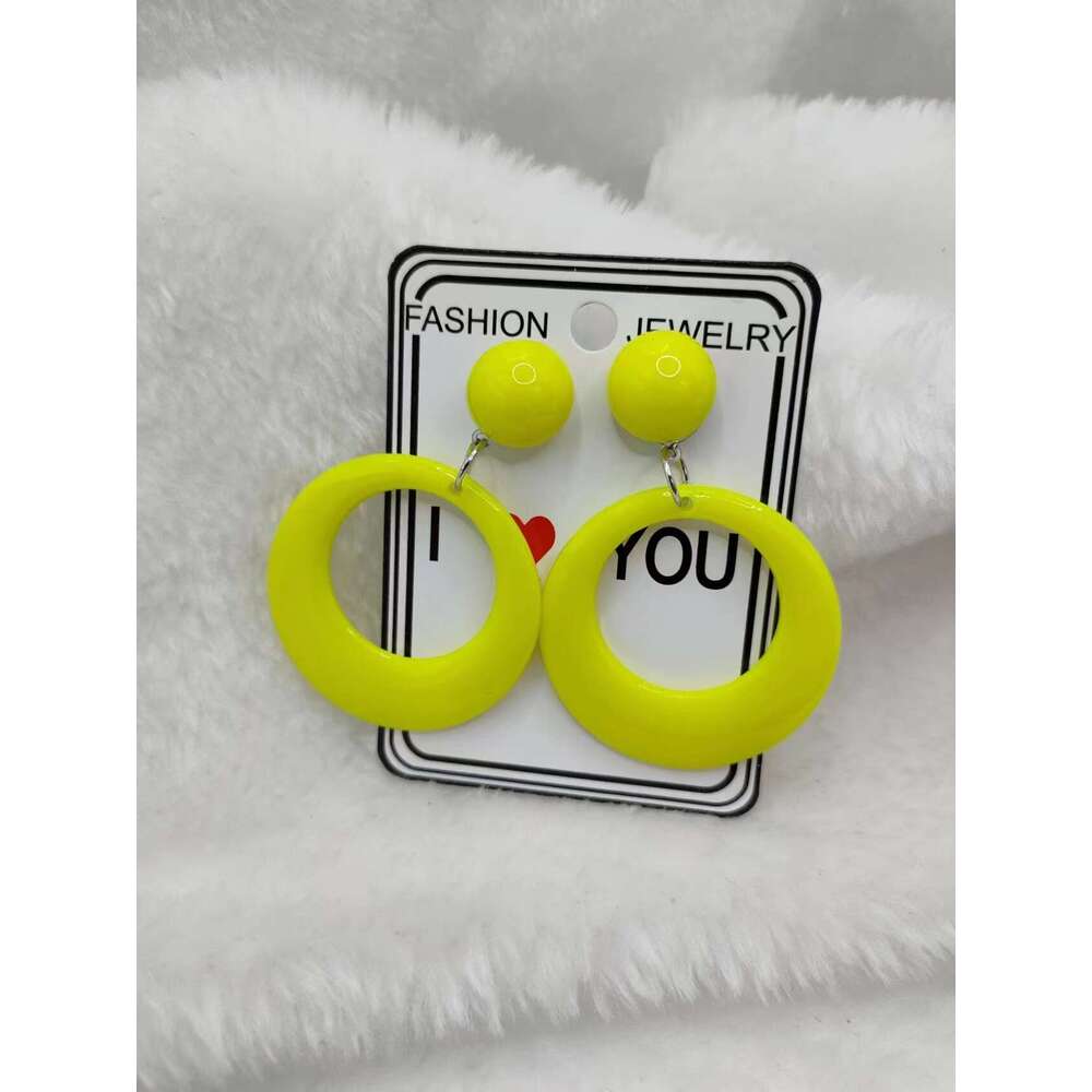 Small round plastic fluorescent earrings, party exaggerations, fashionable clothing, trendy