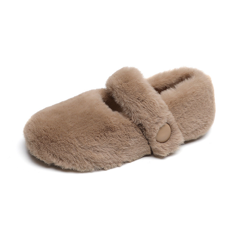 New strap flats 06250 Metal buckle women shallow round toe loafers 2023 white wool fur cotton moccasins winter mary janes shoes woman