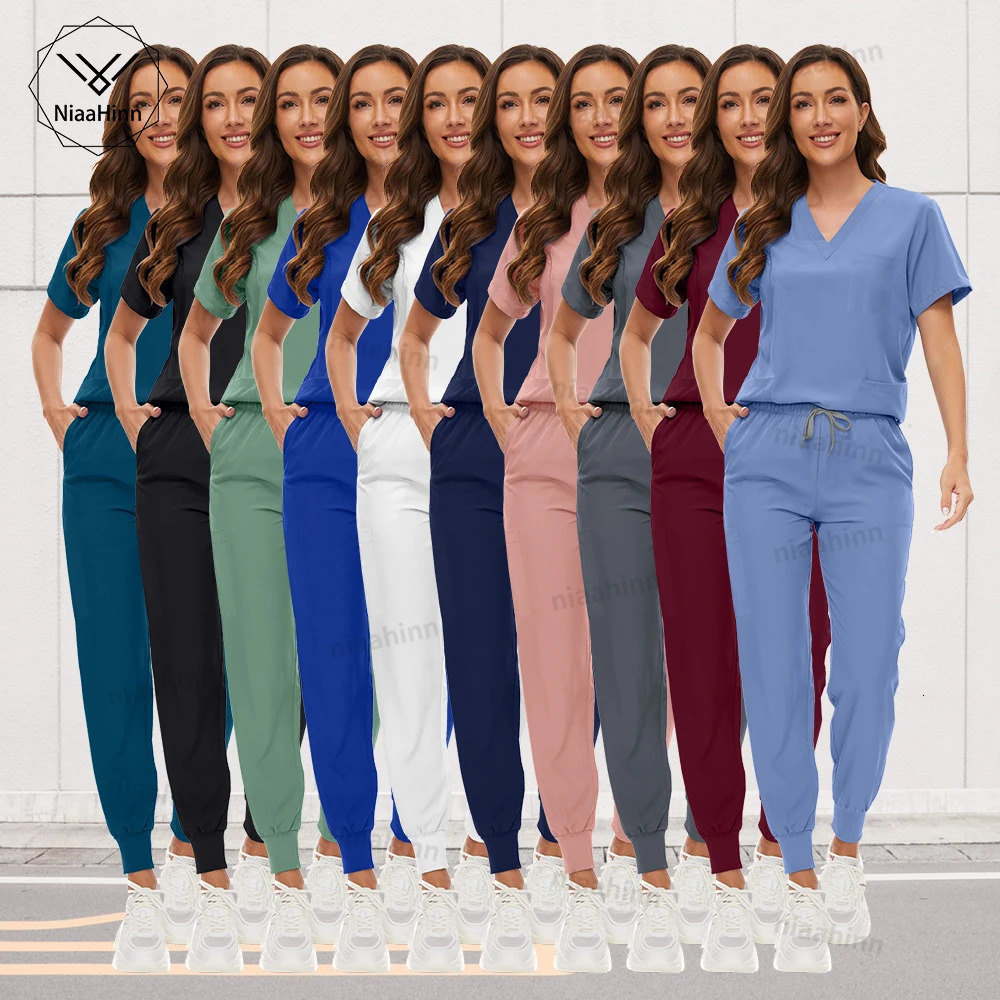 Scrubs Wholesale Dental Nursing Accessories Short Sleeved Toppants Set Gown Women Breathable Scrub Spa Uniform 241220
