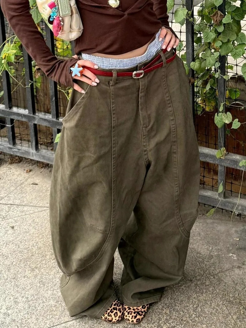 American High Street Washed Distressed Baggy Jeans Woman Y2K Retro Girls Loose Casual Waisted Wide Leg 241218