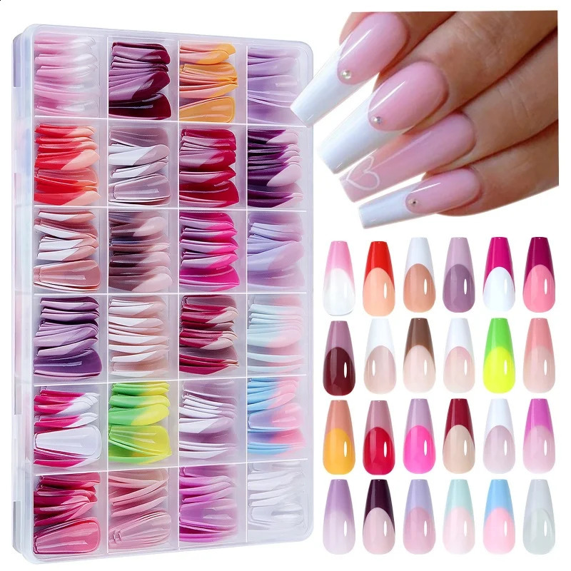 Mixed Color 288PCSBox French Tip Press on Nails Full Cover Traceless False Nail Tips Artificial Wear Press on Nail Tips 241223