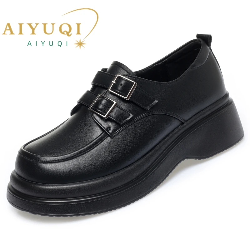 AIYUQI Loafer Shoes Woman Genuine Leather Spring Shoes Girls Casual British Style Women Platform Shoes
