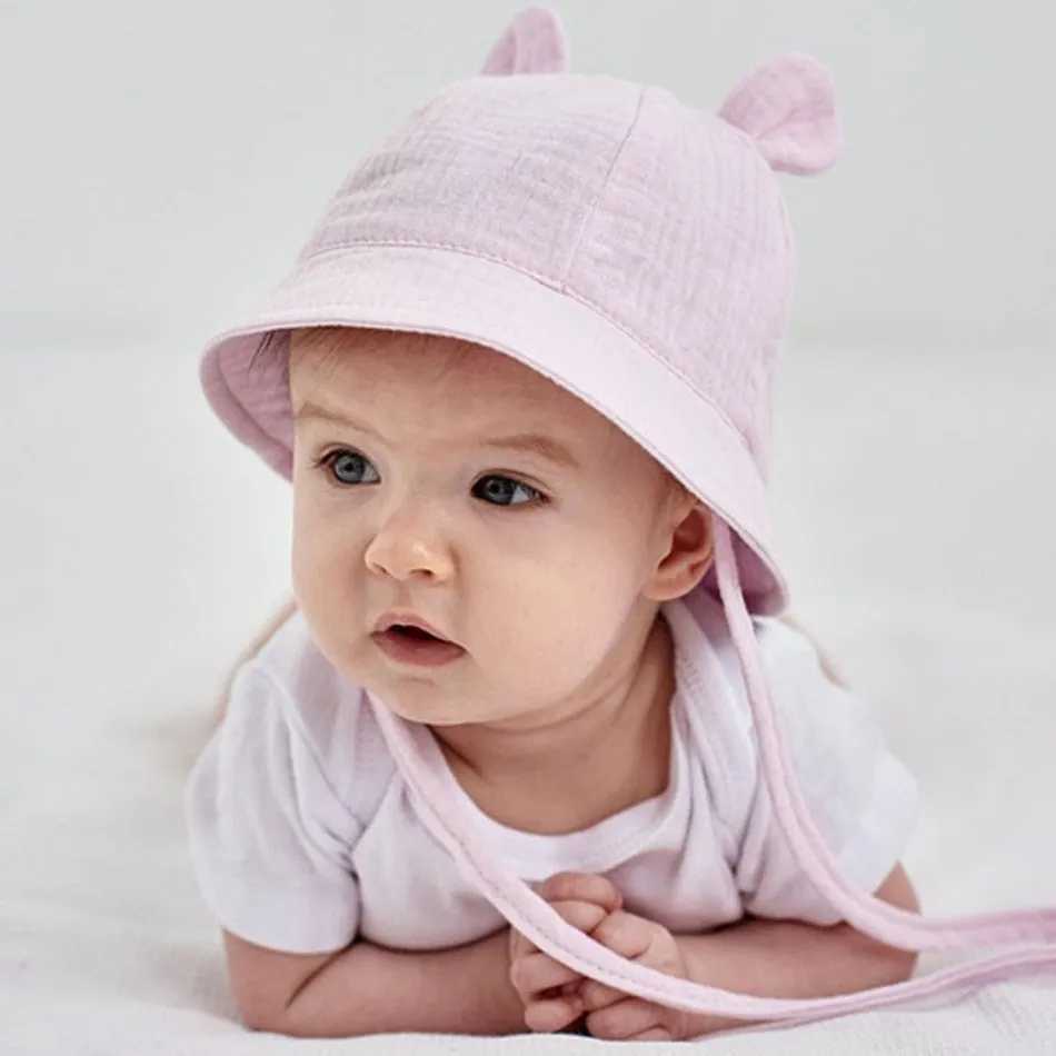 Caps Hats Baby hat baby plain bucket hat childrens bear ear summer beach sun hat boys and girls Easter hat toddlers 3-12 months old H241223