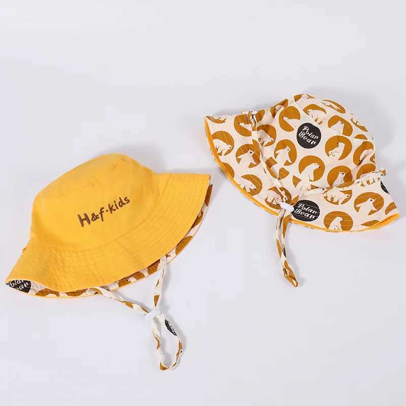 Caps Hats Double sided baby bucket hat with cute embroidered letters for children boys and girls fishermans Panama summer outdoor childrens sun H24122