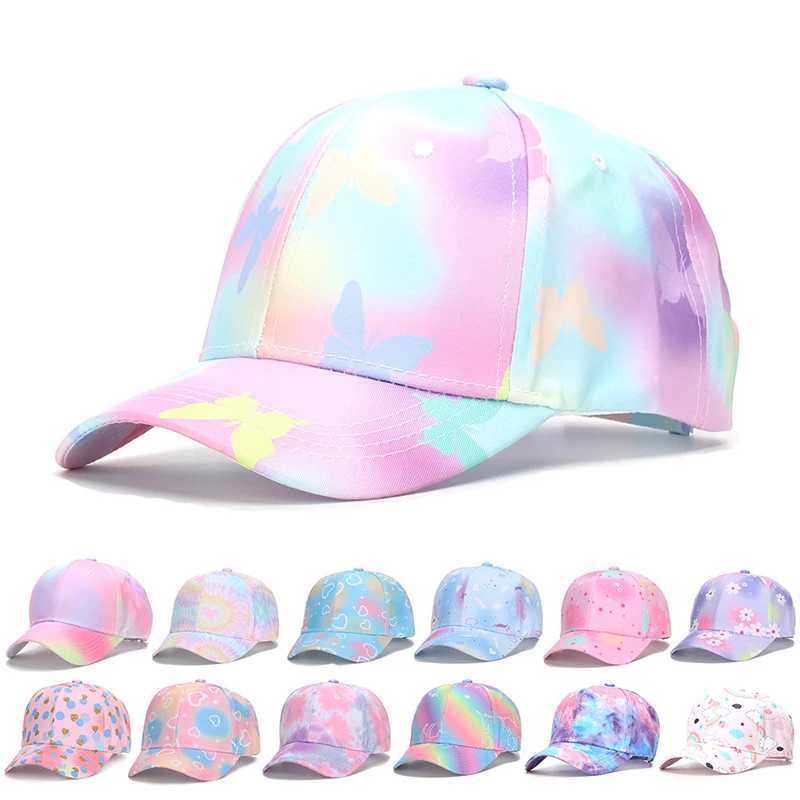 Caps Hats Summer childrens baseball cap fashionable tie dye printed snap suitable for outdoor street wear by children and girls adjustable ducktongue 
