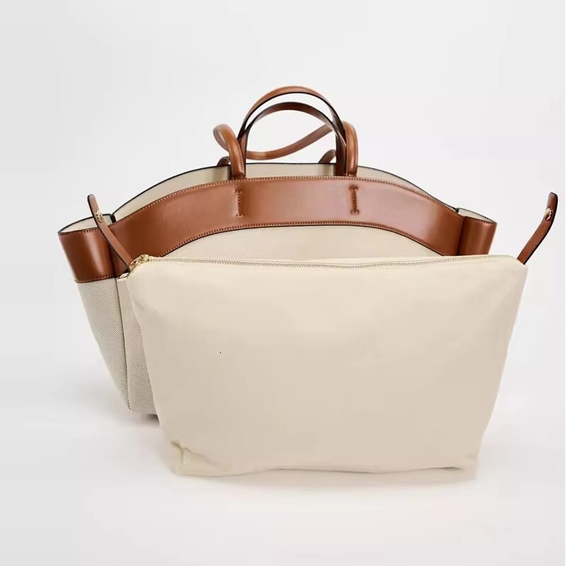 Canvas Splicing Tote Bags For Women Designer Handbag Purse New Large Capacity Commuting Shopping Bolsas