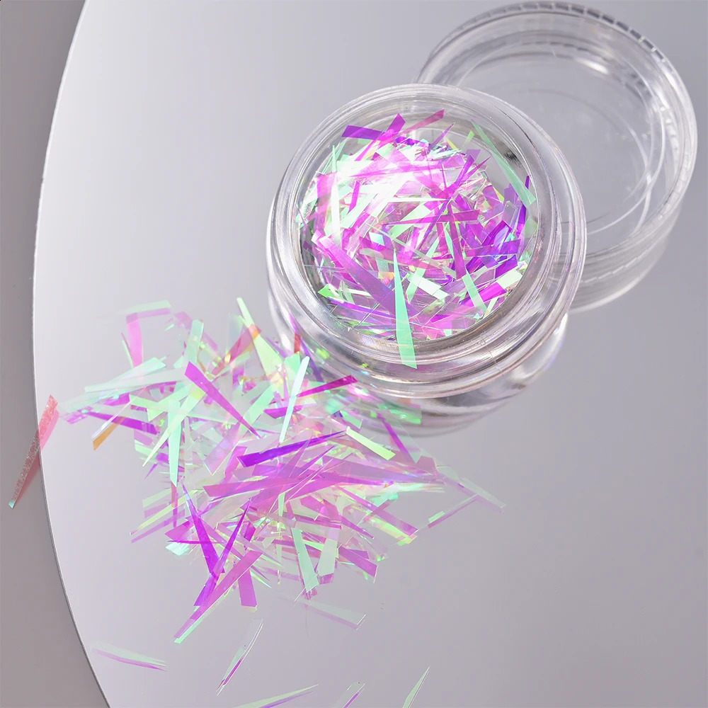 1 Jar Glass Effect Line Nail Sticker Decoration Aurora Glass-Paper Nail Art Sequins Glitter Decals Clear Color Accessories 241223