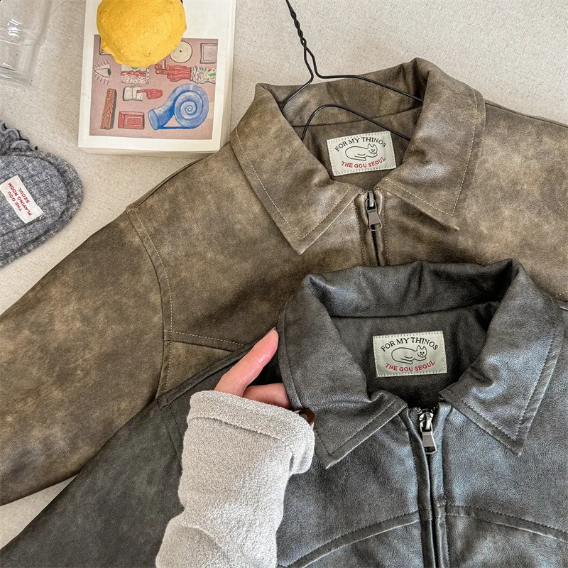 Winter Children Plus Velvet Thick Windproof Coat Fashion Boys Pu Leather Jackets Girls Warm Padded Jacket Kids Clothes 241223