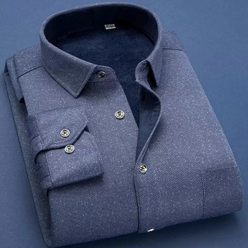 Autumn Winter Men Fleece Warm Shirt Fashion Solid Long Sleeve Business Shirt Plaid Thick Warm Shirts NS5517 241223