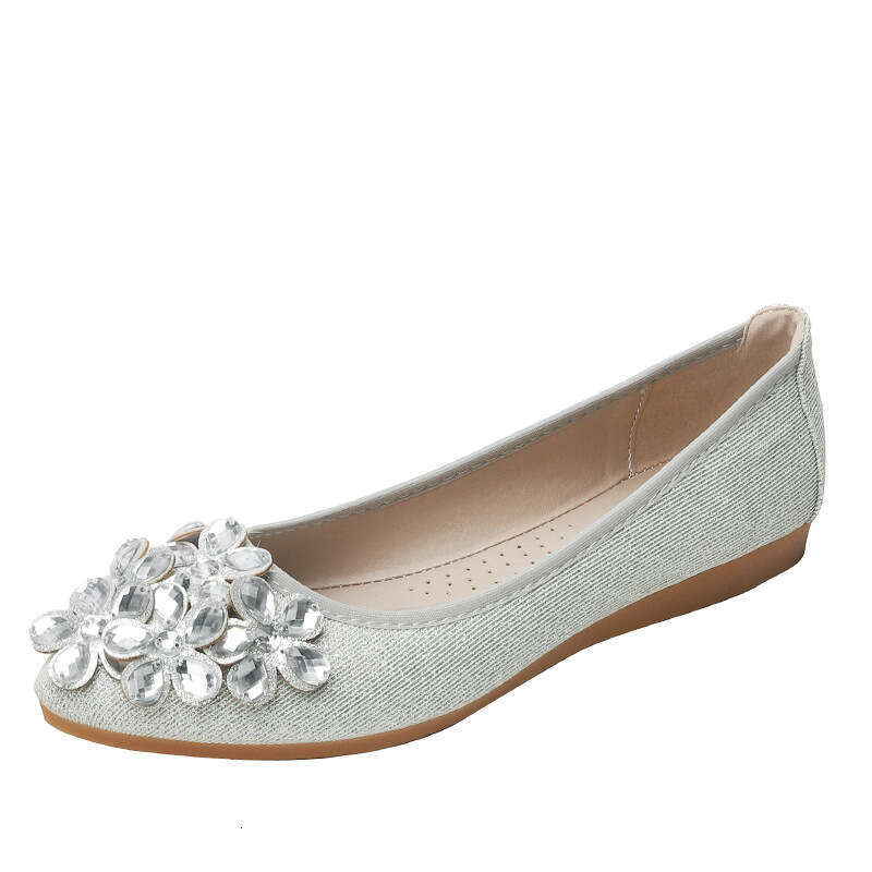 Water Diamond Single Shoe Women's 2023 Autumn New Small Fragrant Soft Sole Versatile Shallow Mouth Fairy Pointed Flat Shoes