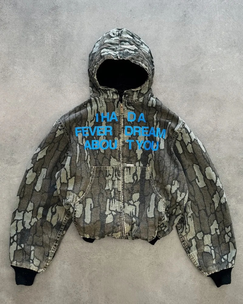 Y2k American winter ripped zipper hoodie men retro loose camouflage sweatshirt Harajuku hip hop fashion oversized jacket 241223