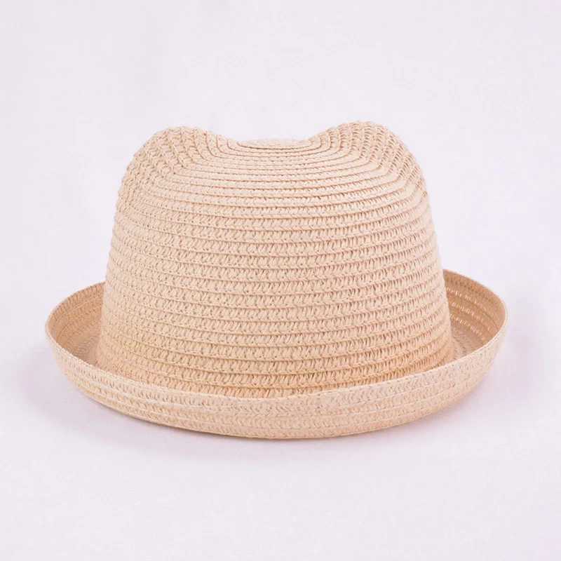 Caps Hats Fashionable and cute girl boy straw hat headwear summer childrens bucket baby sun hat cute ears pure cotton beach hat H241223