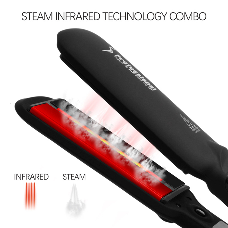 Professional Steam Hair Straightener Infrared Care Ceramic Coated 2 Inch Wide Plates For Salon Straightening Styg