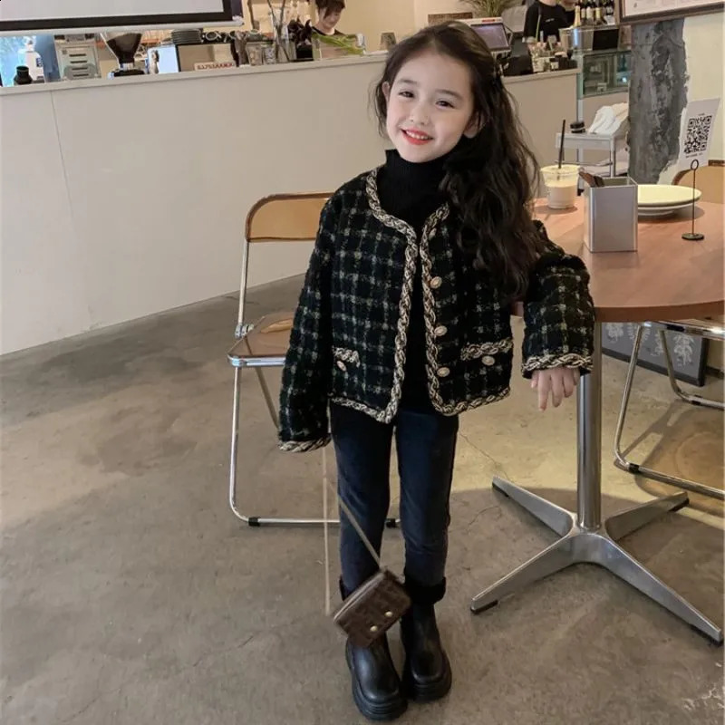 Spring Autumn Womens Childrens Tweed Style Jacket Round Neck Thick Sequin Coat Kids Outerwear High Quality E18 241223
