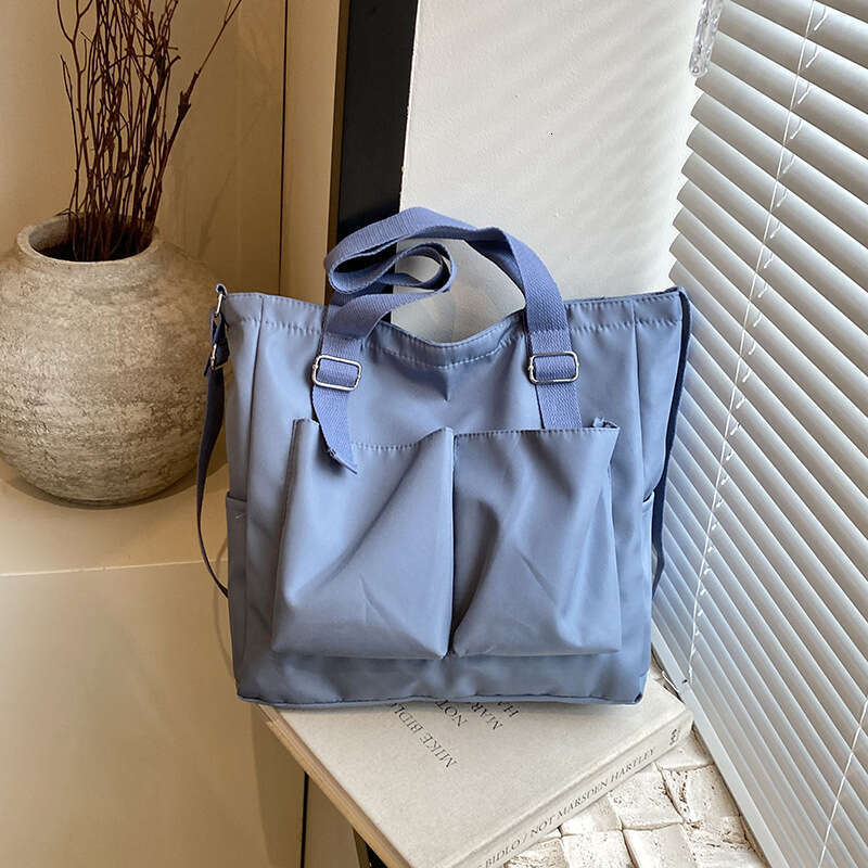 Foreign Trade Women's New Fashionable Commuting Shoulder Large Capacity Student Book Japanese And Korean Double Canvas Crossbody Bag