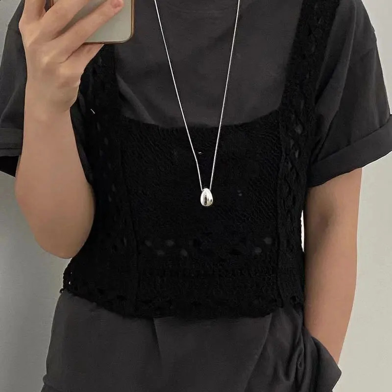 925 Sterling Silver Water Drop Sweater Chain Autumn and Winter Long Silver Necklace Simple Ins Blogger Model 241220