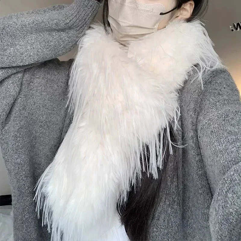Brown Long Hair Scarf Solid Color Plush Shawl Winter Warm Thickened Tassel Shawl Fur Scarves Warp Women Year Gift 241223