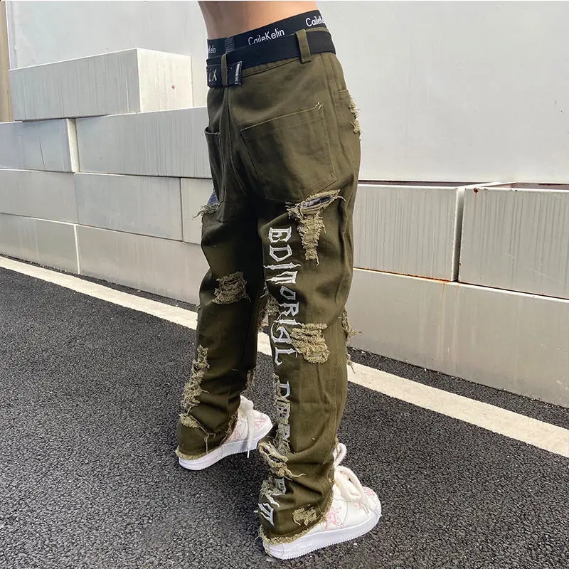 Streetwear Women and Mens Knife Ripped Jeans Embroidered Straight Loose Wide Leg Pants Hip Hop Cool Beggar Trousers Harem Pants 241223