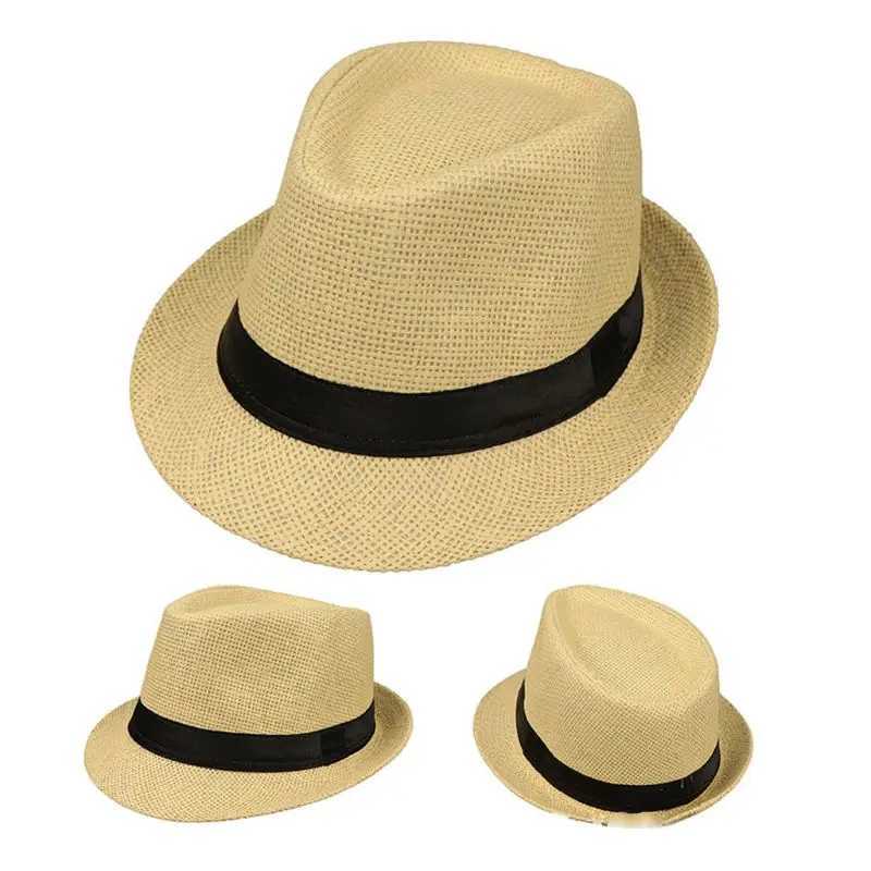Caps Hats Childrens Summer Beach Straw Hat Jazz Panama Trilby Fedora Hat Gangster Hat Outdoor Breathable Hat Girl Boy Sunhat H241223