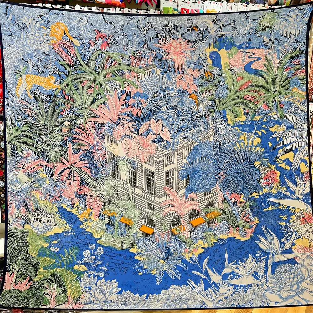 POBING Silk Cashmere Scarf Womens Hand Roll Shawl Forest Printed Square Scarf Wrap Womens Bandana Headscarf Womens Foulards 241219