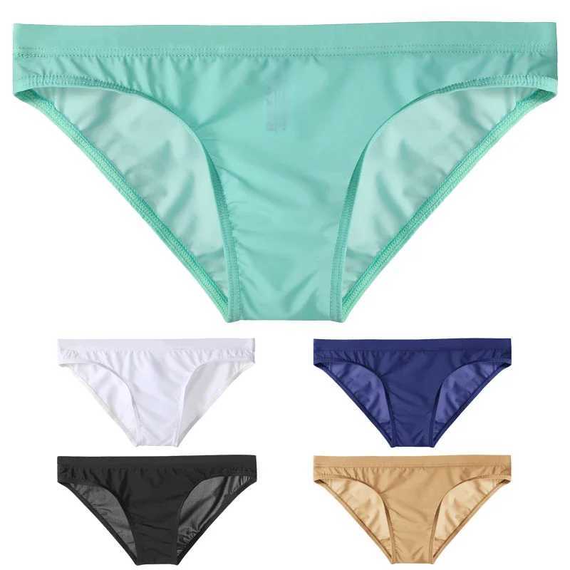 Mens sexy ice silk fabric low waist transparent bikini underwear ultra-thin soft underwear elastic breathable thong W241223